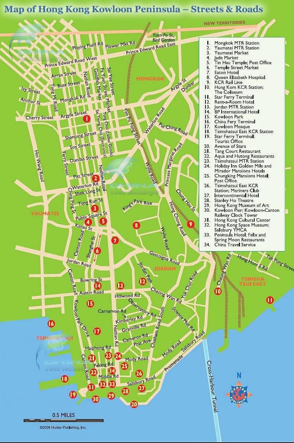 kaart van Nathan road, Hong Kong