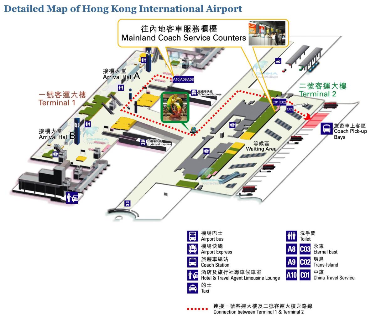 De luchthaven van Hong Kong kaart terminal 1 2