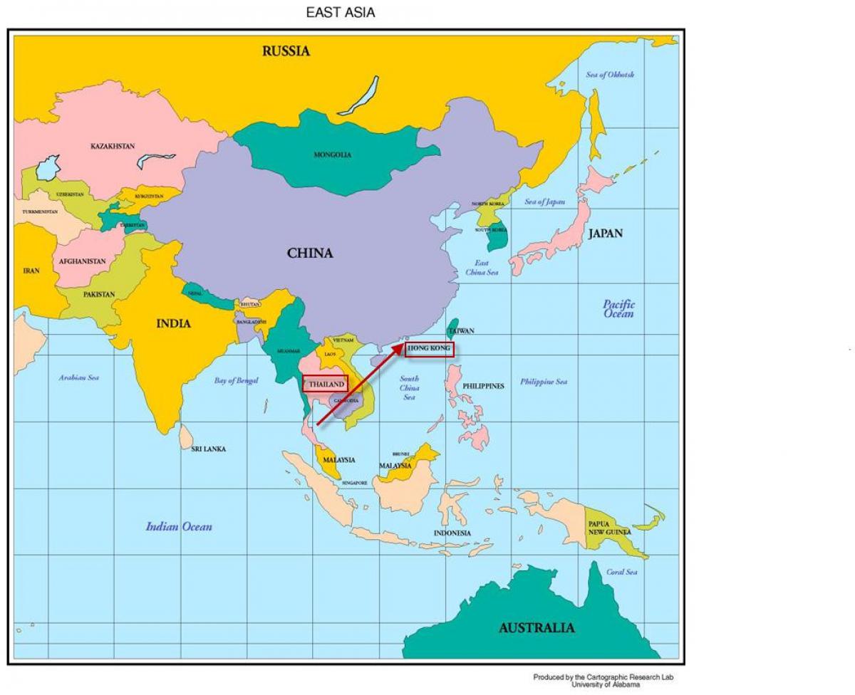 Hong Kong in kaart van azië