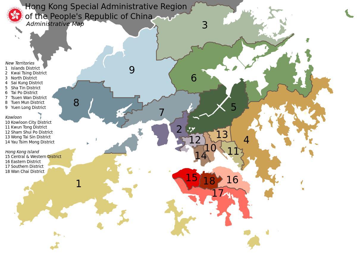 kaart van Hong Kong wijken