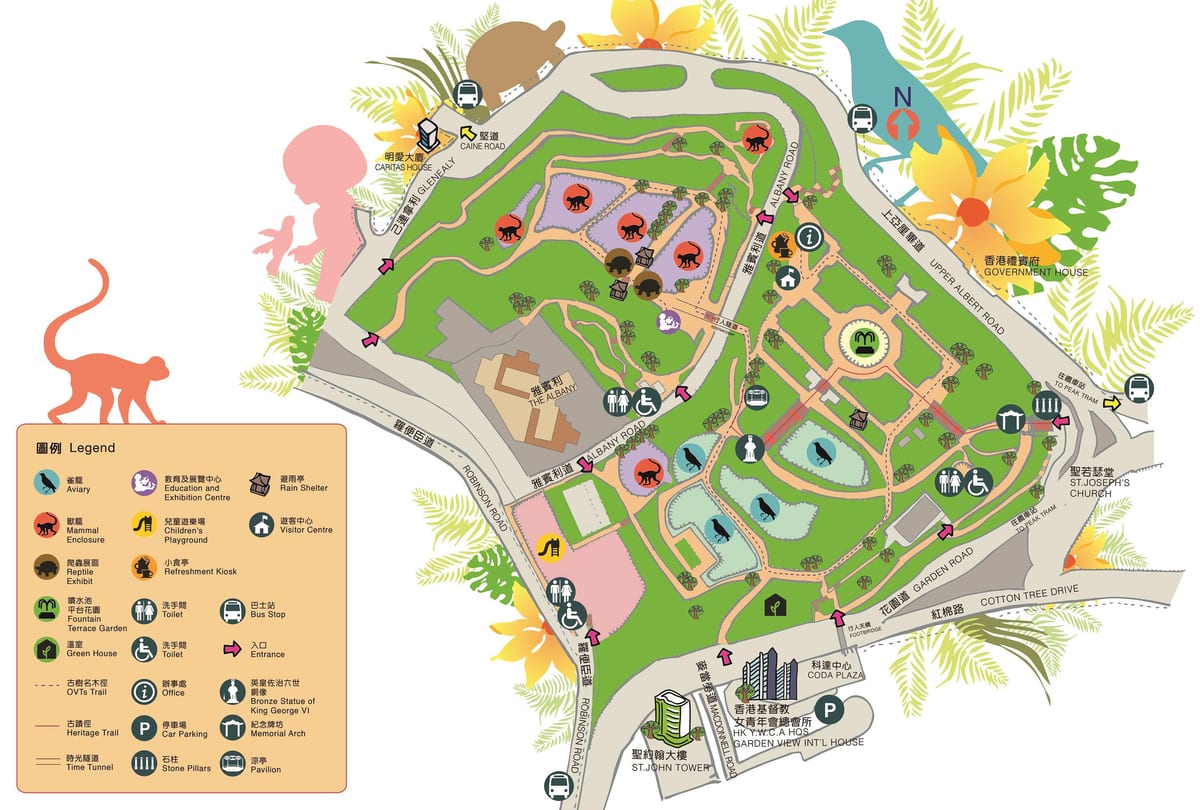 kaart van Hong Kong zoölogische en botanische tuinen