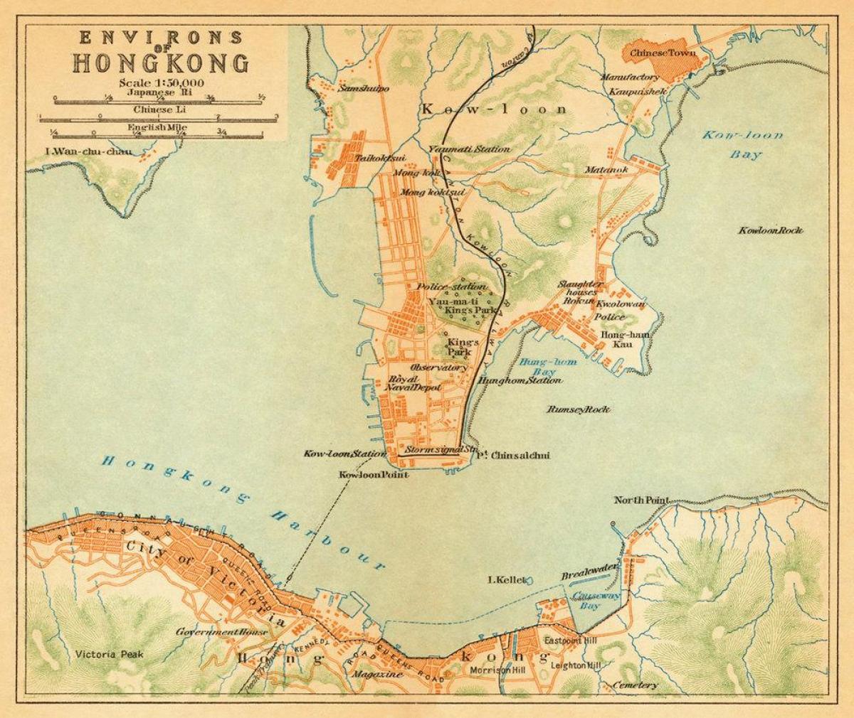 oude kaart van Hong Kong